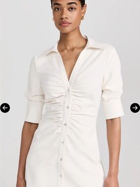 cinq a sept Cream Ruched Button-Down Shirt Dress